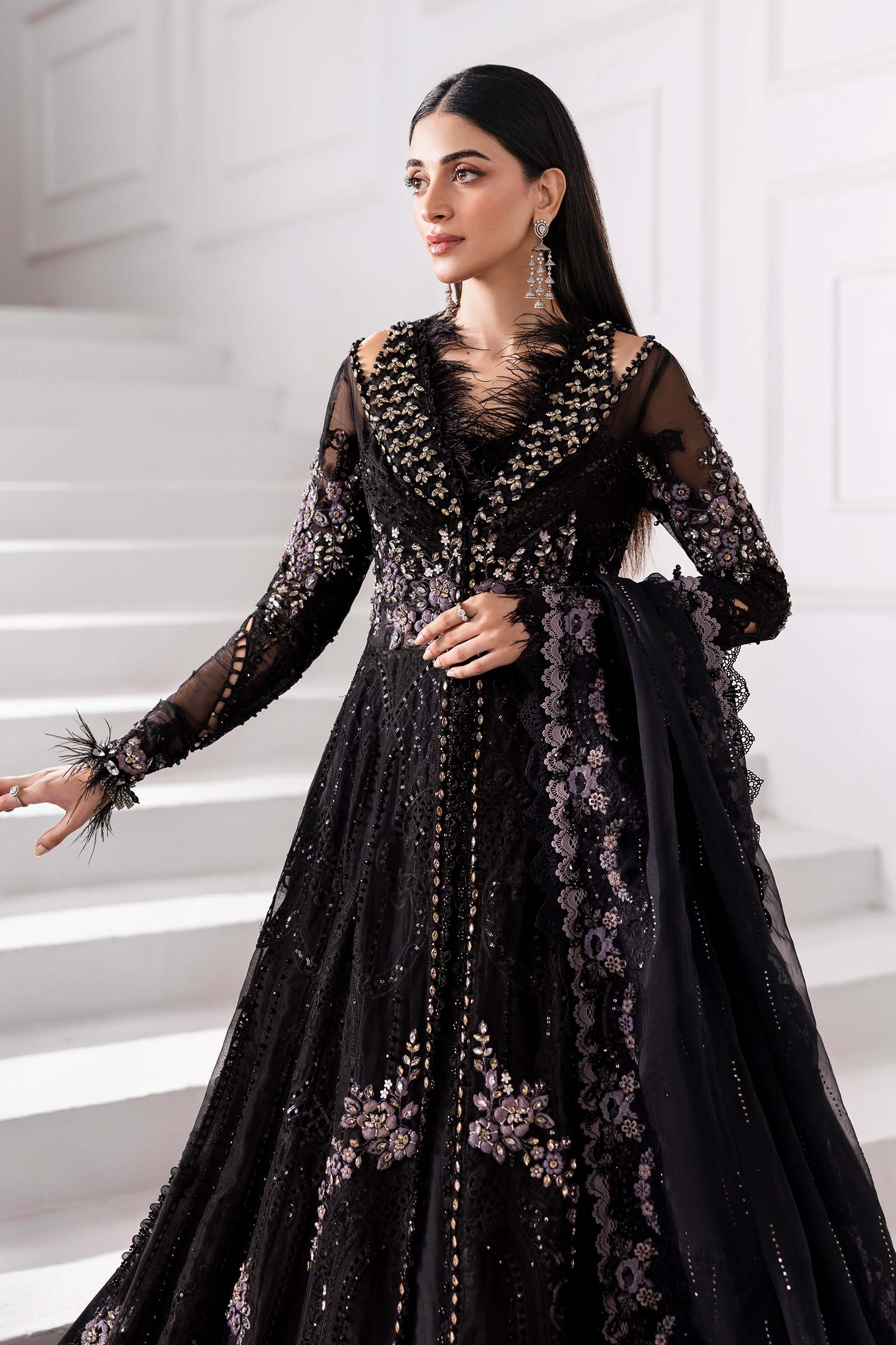 3 Piece Unstitched Embroidered Organza MC BLACK pakistani fashion…